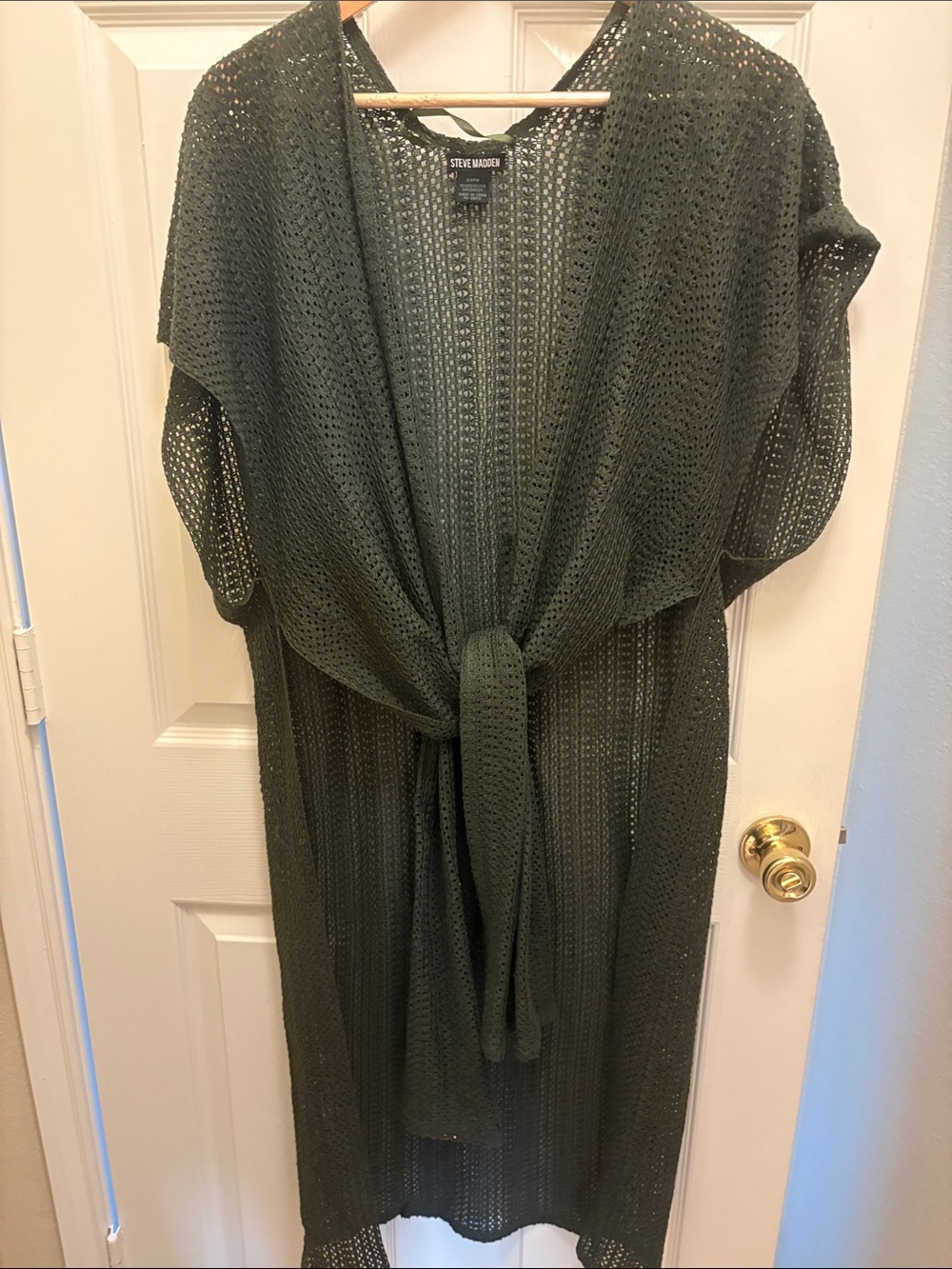 Steve Madden Olive Open-Weave Tie-Front Cardigan